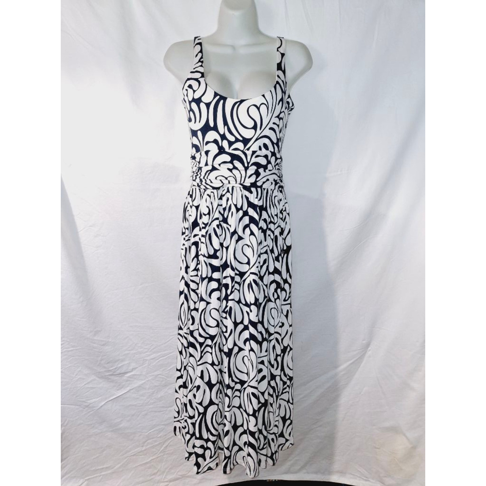 Boden Size 10P White and Navy soft stretchy summertime swing dress